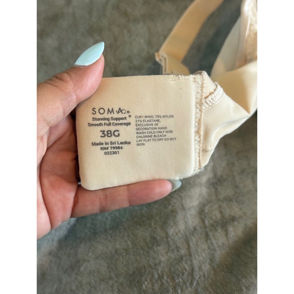 Soma Stunning Support Smooth Full Coverage Underwire Bra Beige 38G 022301 - Picture 7 of 7